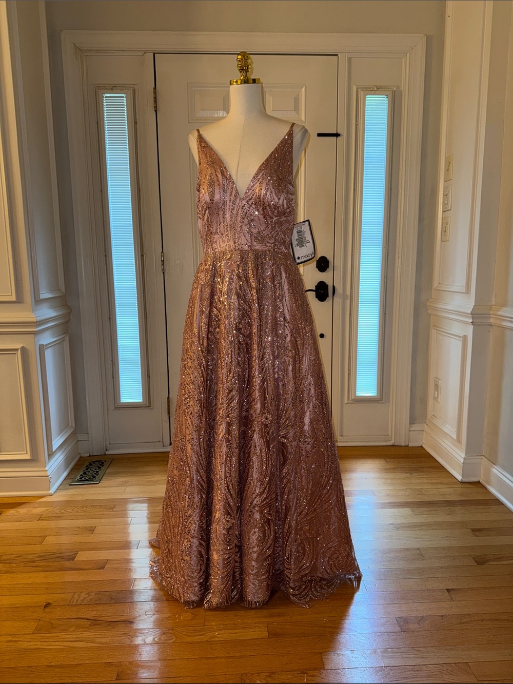Blondie Nites Rose Gold Sequin V-Neck Prom Gown